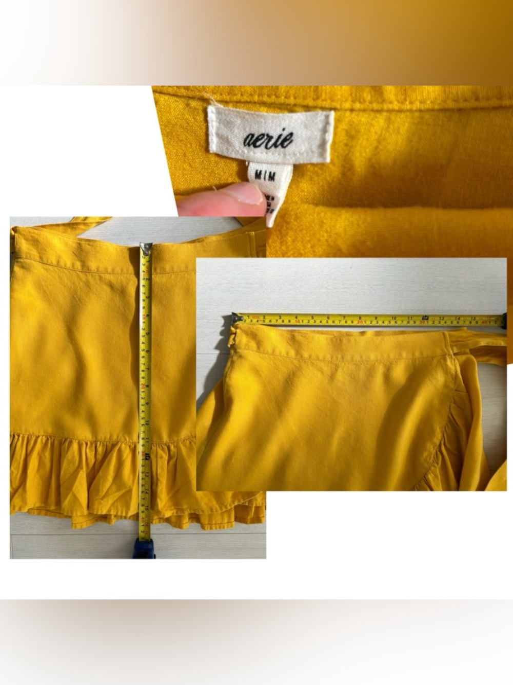 Aerie Mustard Yellow Ruffle Wrap Mini Skirt Womens M - Picture 8 of 8